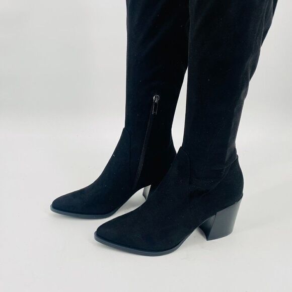 Marc Fisher Size 6M Black Over the Knee Suede Cathi Boot Pointed Toe Heeled - Picture 3 of 12